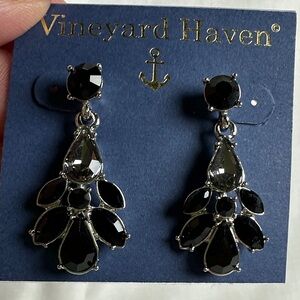 Black Silver chandelier Earrings rhinestone new
